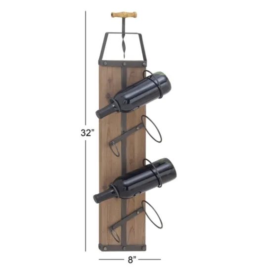 Kirkland's Home Wood Panel Black Metal Wine Rack- Wall Storage
