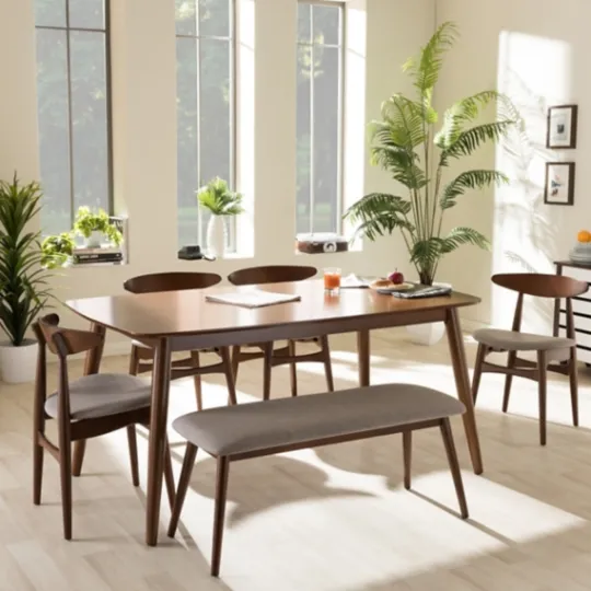 Kirkland's Home Wood 6-Pc. Mid-Century Modern Dining Set- Dining Tables