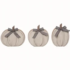 Kirkland's Home Wood Pumpkins With Bows, Set Of 3- Statues & Figurines