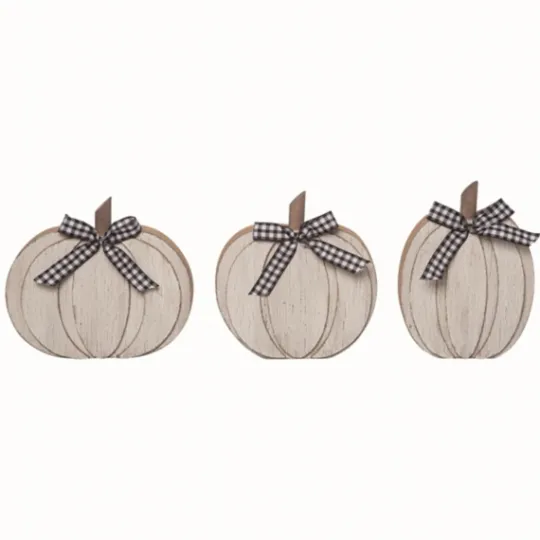 Kirkland's Home Wood Pumpkins With Bows, Set Of 3- Statues & Figurines