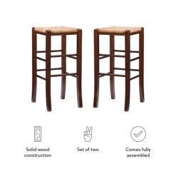Kirkland's Home Wood Seagrass Backless 2-Pc. Bar Stool Set- Bar Stools & Counter Height Stools
