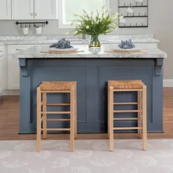 Kirkland's Home Wood Seagrass Backless 2-Pc. Counter Stool Set- Bar Stools & Counter Height Stools