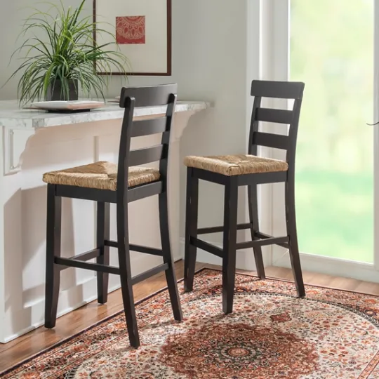 Kirkland's Home Wood Seagrass Seat Slat Back Bar Stool- Bar Stools & Counter Height Stools