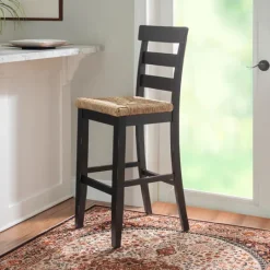 Kirkland's Home Wood Seagrass Seat Slat Back Bar Stool- Bar Stools & Counter Height Stools