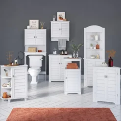 Kirkland's Home Wood Shutter Door Open Shelf Cabinet- Bathroom Furniture