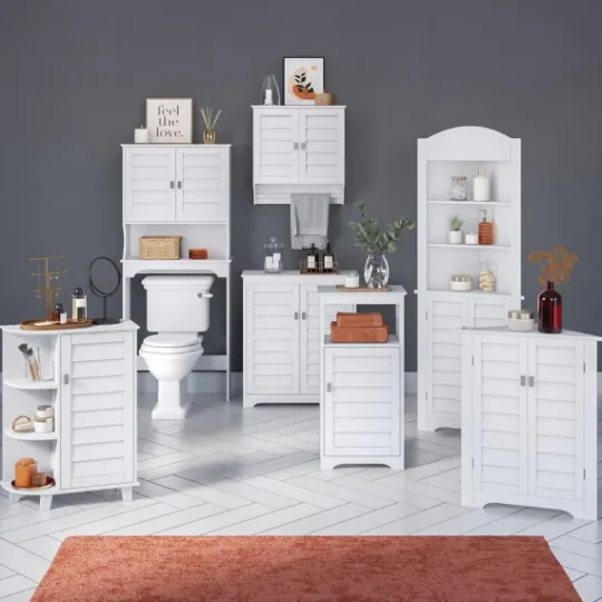 Kirkland's Home Wood Shutter Door Open Shelf Cabinet- Bathroom Furniture