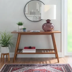 Kirkland's Home Wood Slatted Bottom Shelf Console Table- Console Tables