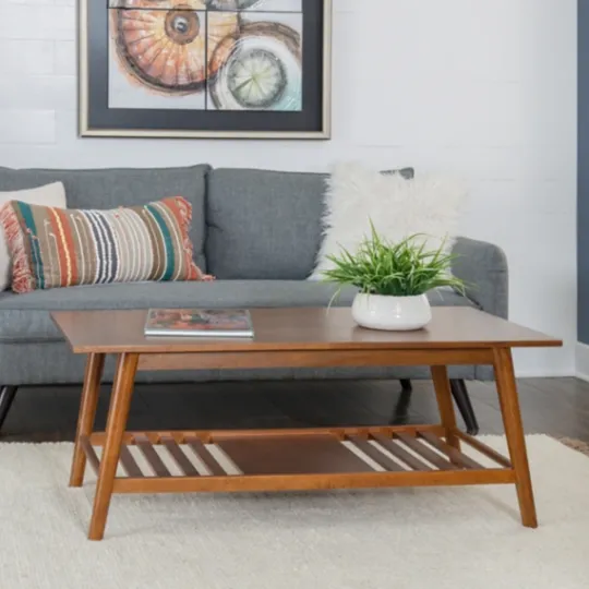 Kirkland's Home Wood Slatted Bottom Shelf Coffee Table- Coffee Tables