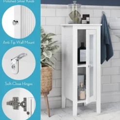 Kirkland's Home Wood Slim Single Glass Door Floor Cabinet- Bathroom Furniture