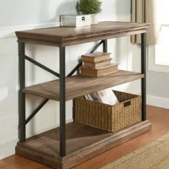 Kirkland's Home Wood 3-Tier Bookshelf With Black Steel Frame- Office Furniture