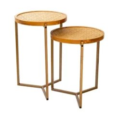 Kirkland's Home Wood Top And Bronze Leg Nesting Tables, Set Of 2- Accent & End Tables