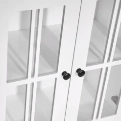 Kirkland's Home Wood Two Pane Glass Doors Floor Cabinet- Bathroom Furniture