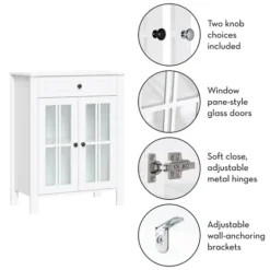 Kirkland's Home Wood Two Pane Glass Doors Floor Cabinet- Bathroom Furniture