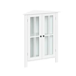 Kirkland's Home Wood Two Pane Glass Doors Corner Cabinet- Bathroom Furniture
