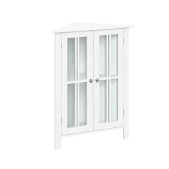 Kirkland's Home Wood Two Pane Glass Doors Corner Cabinet- Bathroom Furniture