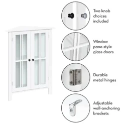 Kirkland's Home Wood Two Pane Glass Doors Corner Cabinet- Bathroom Furniture
