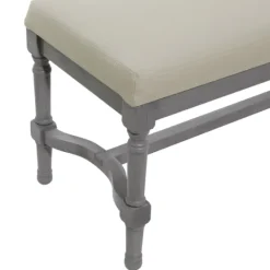 Kirkland's Home Wood Upholstered Burlap Seat Bench- Benches & Ottomans