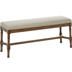 Kirkland's Home Wood Upholstered Burlap Seat Bench- Benches & Ottomans