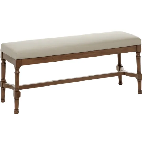 Kirkland's Home Wood Upholstered Burlap Seat Bench- Benches & Ottomans