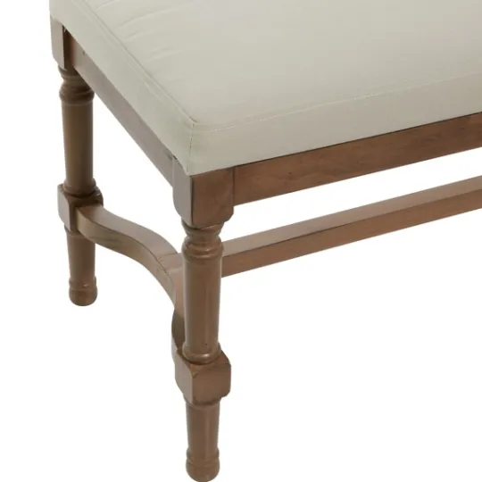 Kirkland's Home Wood Upholstered Burlap Seat Bench- Benches & Ottomans