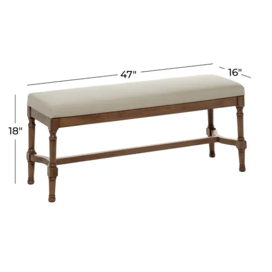 Kirkland's Home Wood Upholstered Burlap Seat Bench- Benches & Ottomans