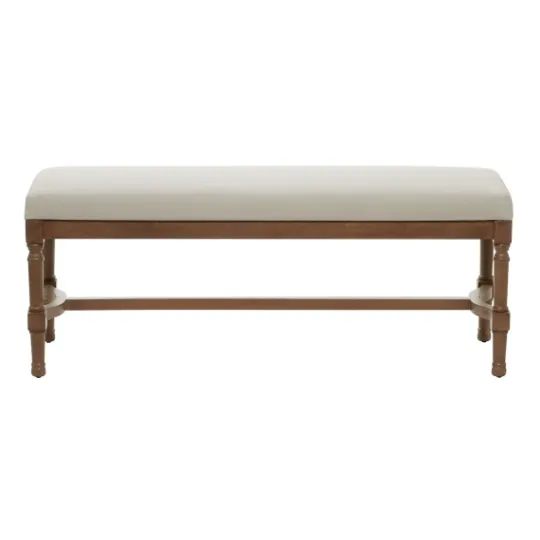 Kirkland's Home Wood Upholstered Burlap Seat Bench- Benches & Ottomans