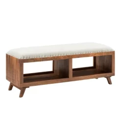 Kirkland's Home Wood Upholstered Seat Open Storage Bench- Benches & Ottomans