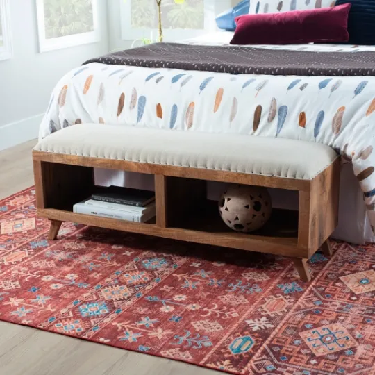 Kirkland's Home Wood Upholstered Seat Open Storage Bench- Benches & Ottomans
