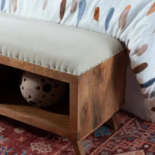 Kirkland's Home Wood Upholstered Seat Open Storage Bench- Benches & Ottomans