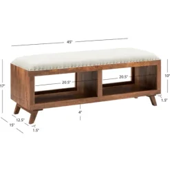 Kirkland's Home Wood Upholstered Seat Open Storage Bench- Benches & Ottomans