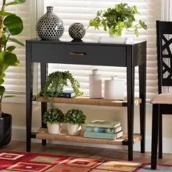 Kirkland's Home Wood Woven Shelves Console Table- Console Tables