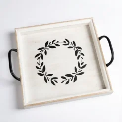 Kirkland's Home Wood Wreath Tray With Handles- Decorative Trays