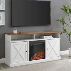 Kirkland's Home Wood X-Door Led Fireplace Cabinet- Cabinets & Sideboards