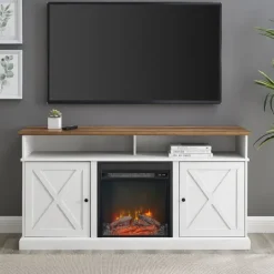 Kirkland's Home Wood X-Door Led Fireplace Cabinet- Cabinets & Sideboards