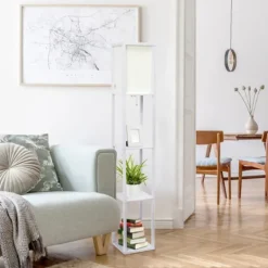Kirkland's Home Wooden Column Shelf Floor Lamp- Floor Lamps