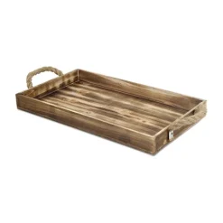 Kirkland's Home Wooden Tray With Rope Handles- Decorative Trays