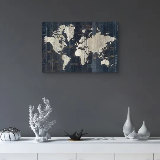 Kirkland's Home World Map Canvas Art Print- Framed Art
