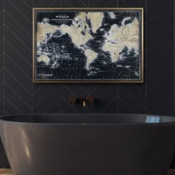 Kirkland's Home World Map On Black Framed Art Print- Framed Art