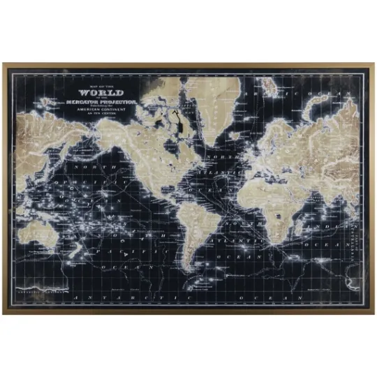 Kirkland's Home World Map On Black Framed Art Print- Framed Art