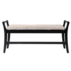 Kirkland's Home Woven Hyacinth And Black Wood Bench- Benches & Ottomans