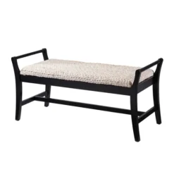 Kirkland's Home Woven Hyacinth And Black Wood Bench- Benches & Ottomans