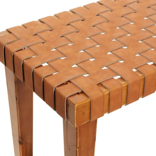 Kirkland's Home Woven Leather Textured Wood Bench- Benches & Ottomans