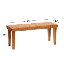 Kirkland's Home Woven Leather Textured Wood Bench- Benches & Ottomans