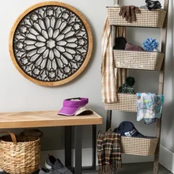Kirkland's Home Woven Rat And Faux Leather Baskets, Set Of 2- Baskets & Boxes
