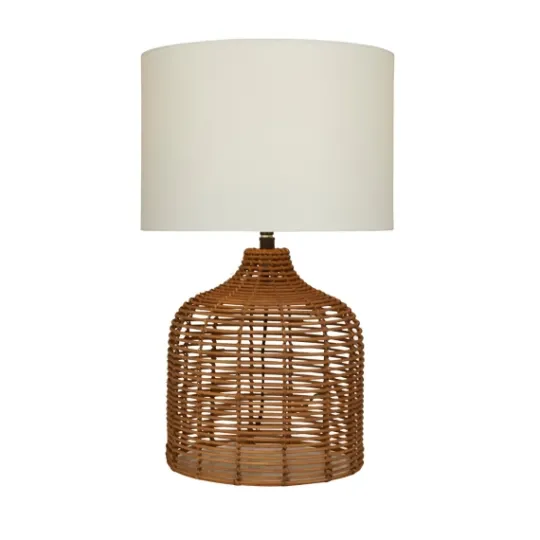 Kirkland's Home Woven Rattan Base Ivory Shade Table Lamp- Table Lamps