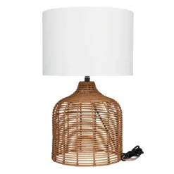 Kirkland's Home Woven Rattan Base Ivory Shade Table Lamp- Table Lamps