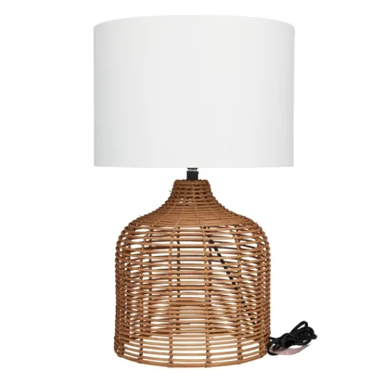 Kirkland's Home Woven Rattan Base Ivory Shade Table Lamp- Table Lamps