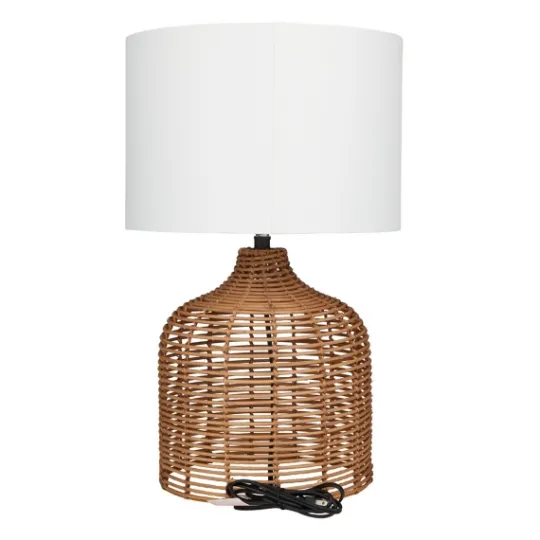 Kirkland's Home Woven Rattan Base Ivory Shade Table Lamp- Table Lamps