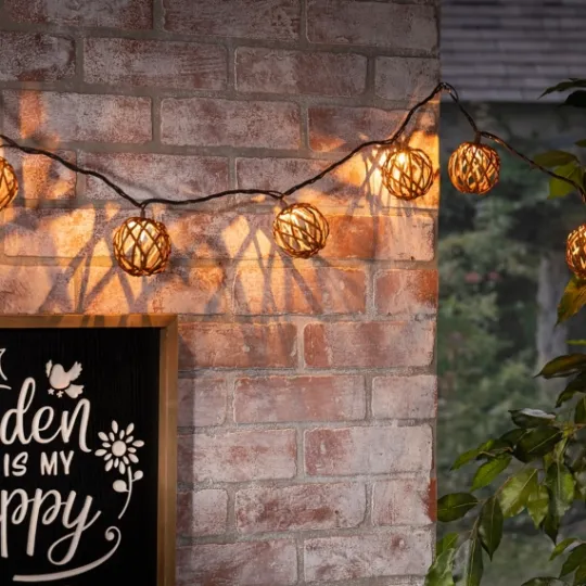 Kirkland's Home Woven Rattan Bulb Outdoor String Lights- Outdoor Lighting