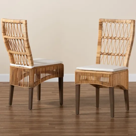 Kirkland's Home Woven Rattan White Cushion Dining Chairs, Set Of 2- Dining Chairs